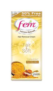 Being packed with almost 300 nutrients, antioxidants and enzymes turmeric has been used since centuries to cure beauty problems and to add on the natural glow and texture of skin. Fem Fairness Naturals Hair Removal Cream Fair And Soft Turmeric Oily Skin 40g 50 Extra Buy Fem Fairness Naturals Hair Removal Cream Fair And Soft Turmeric Oily Skin 40g