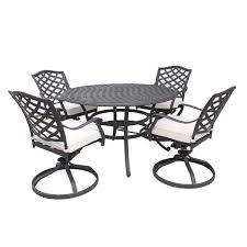 Sophia & william outdoor patio 6 pieces dining set with 4 brown pe rattan chairs and 1 table and 1 bench of acacia wood in oil finished, modern outdoor mf dining set 7 pieces metal patio furniture set, 6 x swivel chairs with 1 rectangular umbrella table for outdoor lawn garden black. Paseo 5 Piece Outdoor Round Dining Set With Swivel Chair American Home Furniture Store And Mattress Center Albuquerque Santa Fe Farmington Nm