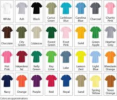 Tee Shirt Color Chart Kds Graphicskds Graphics