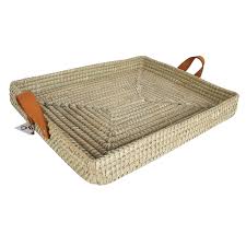 This rustic tray base is aptly enhanced with natural wood and leather handles. Noosa Rectangular Serving Tray With Leather Handle Homeshoppe Australia