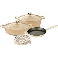 La Cuisine Lc 2885 6 Piece Enameled Cast Iron Round Casseroletrivet Cookware Set Cream Clic Enameled Cast Iron Cookware Cookware Set Cast Iron Cookware Set