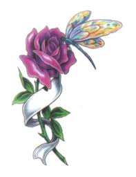 Rose Wrapped By White Banner With Dragonfly Tattoo Dragonfly Tattoo Design Dragonfly Tattoo Rose And Butterfly Tattoo