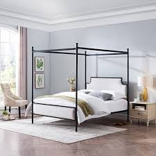 This full size canopy bed frame. Buy Asa Queen Size Iron Canopy Bed Frame With Upholstered Studded Headboard By Gdfstudio On Dot Bo