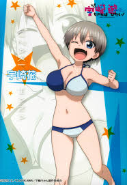uzaki hana, uzaki-chan wa asobitai!, absurdres, highres, official art, scan,  tagme, 1girl, bikini, blue bikini, copyright name, english text, grey hair,  hair between eyes, not for sale, solo, swimsuit, zoom layer -