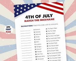 We have over 1500 quizzes that cater to an american audience. Fourth Of July Trivia Game Match The State S Nickname Etsy In 2021 Fourth Of July Trivia Games Trivia