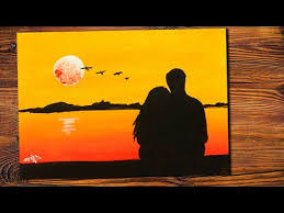 2549 Easy Acrylic Painting Night Scenery Moonlight Copule Youtube In 2020 Diy Canvas Art Painting Night Painting Love Canvas Painting