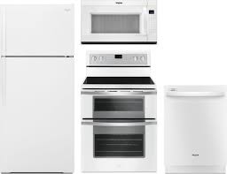 Ovens, microwaves, refrigerators, and dishwashers come bundled with style & service. Whirlpool Wpreradwmw4251 4 Piece Kitchen Appliances Package With Top Freezer Refrigerator Electric Range Dishwasher And Over The Range Microwave In White