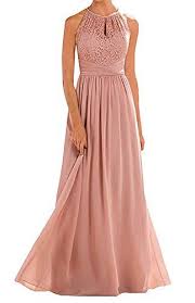 Annadress Womens Halter Lace A Line Chiffon Floor Length