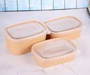 Disposable Paper Salad Packaging Tableware Square Paper Salad Bowl with Lid