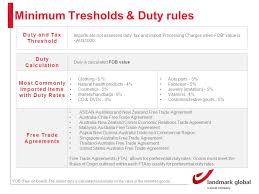 Stamp duty is a tax on legal documents and is divided into two categories. Australia Customs Guide Duty And Tax Threshold Imports Are Not Assessed Duty Tax And Import Processing Charges When Fob Value Is Au 1000 Minimum Ppt Download