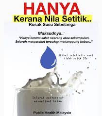 Because of a drop of indigo dye, the whole container of milk is spoiled proverb. Public Health Malaysia Deep Hanya Kerana Salah Seorang Atau Sekumpulan Yang Tidak Patuh Sop Seluruh Masyarakat Mendapat Kesannya Facebook