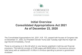 A Breakdown Of The New Stimulus Bill Courtesy Of Cordasco Company P C The Creative Coast