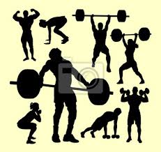 Fitness, ginástico, musculação, halterofilismo silhueta desportiva.  pinturas para a parede • quadros weightlift, barbell, haltere |  myloview.com.br