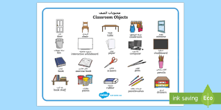 The english you will learn in this lesson consists of 10 words that name things in the classroom. Classroom Objects Word Mat Arabic English Classroom Objects Word Mat