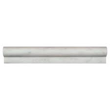 The 2x12 carrara white marble chair rail molding tiles can be used for a kitchen backsplash, bathroom flooring, shower surround, window sill, dining room, hall, etc. Arabescato Carrara 1x2x12 Honed Marble Chair Rail Molding