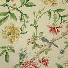 Porcelain Garden Red On Beige Floral Prints Art Flower Art Drawing Chintz Fabric