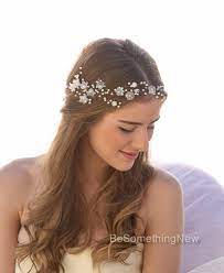 Wedding Hair Vine Of Vintage Flowers Pearls And Rhinestones Wedding Flower Crown Breial Headpiece Garden Wedding Headband Beaded Hair Vine Beaded Hair Vines Flower Crown Hairstyle Blue Wedding Headpiece