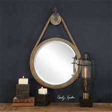 Farm mirror rustic retro industrial shabby chic farmhouse bathroom decor vintage. Industrial Loft Round Rope Pulley Beveled Wall Mirror Rustic Farmhouse Art Decor Ebay