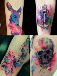 Watercolor tattoos with a black base. Photo Collage Side By Side Photos Watercolor Tattoos Paint Splatter Tattoo Splatter Tattoo Watercolor Lion Tattoo Watercolor Tattoo