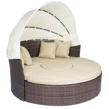 Outdoor Patio Sofa Furniture Round Retractable Canopy Daybed Brown Wicker Rattan Outdoor Daybed Patio Sofa Wicker Daybed
