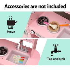 .pink country retro wooden play kitchen with a toy fridge unit its like his very own funny cooking show like a masterchef for any kid at home to watch making her own food this fun play kitchen set in this video is the pink. Keezi Kids Kitchen Set Pretend Play Food Sets Childrens Utensils Toys Pink Kitchens Toys Hobbies