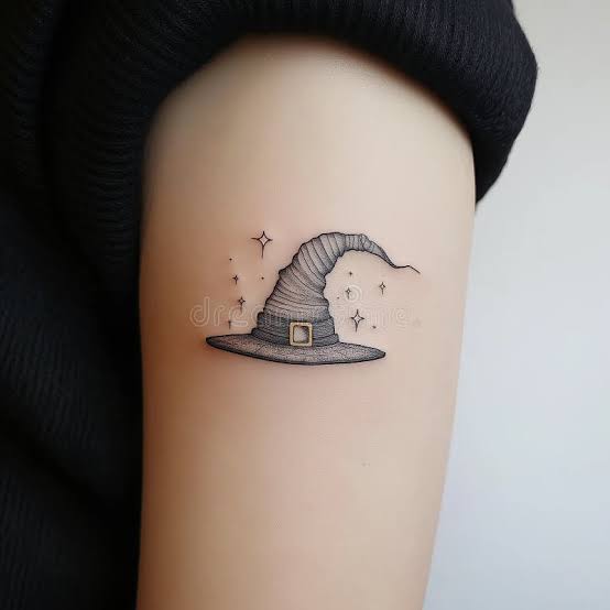 Black Tattoo of Witch Hat on the Arm Stock Illustration - Illustration of pointy, wicked: 335730143