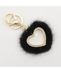 high quality black mink fur loving heart keychain wholesale keychains fur accessories fur charm jewelry inspiration