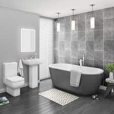 Luxurious grey bathroom decoration interior: Pro 600 Grey Modern Free Standing Bath Suite Victorian Plumbing Uk