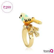 Yellow Bird With Spiky Hair Parrot Ring Kitsch Bird Fun Statement Fun Kitsch Rings