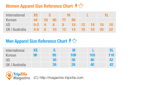 infochart korean clothing sizes know