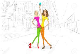 Paar Freundinnen Die Selbst Foto Bild Mit Handy Junge Frau Glucklich Lachelnd In Die Kamera Blick Auf Die Strasse Stadt Zeichnen Skizze Geschafte Gebaude Lizenzfrei Nutzbare Vektorgrafiken Clip Arts Illustrationen Image 36778574
