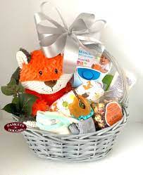 New Baby Welcome Gift Basket Woodland Themed Baby Basket Etsy In 2021 Baby Boy Gift Baskets New Mom Gift Basket Baby Gift Basket