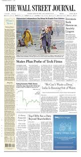 The Wall Street Journal 20 Aug 2019 Afghanistan Independence Day Newspaper Front Pages Wall Street Journal