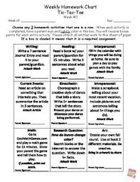 Theory Of Multiple Intelligences Weekly Homework Chart Week 3