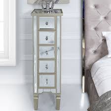 Georgia Champagne Luxe Mirrored 5 Drawer Tallboy Cabinet Chest Picture Perfect Home