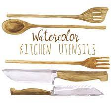 Watercolor Kitchen Utensils Clip Art Wooden Cookware Wood Etsy In 2021 Kitchen Utensils Illustration Kitchen Utensils Wood Spoon