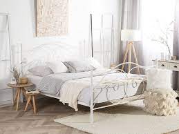 Looking for a larger bed for a master bedroom or guest room? Metal Eu King Size Bed White Dinard Beliani Co Uk White Bed Frame White Metal Bed White Bedding