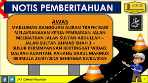 Sebarang kesulitan amat dikesali dan kefahaman yang diberikan amat dihargai dan didahului dengan ucapan ribuan terima kasih. Jkr Daerah Kuantan On Twitter Makluman Gangguan Aliran Trafik Bagi Melaksanakan Kerja Pembaikan Jalan Di Persimpangan Lampu Isyarat Widad Mohon Pengguna Mematuhi Papan Tanda Amaran Yang Telah Dipasang Sebarang Kesulitan Amat Dikesali