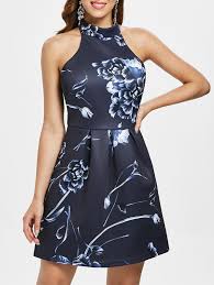 Halter Open Back Floral Print Dress Vintage Dress Shop Floral Print Dress Fashion