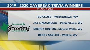 Est on thursday, january 28, 2021. January 2020 Daybreak Trivia Winners