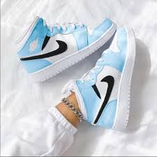 Jordan Shoes Custom Air Jordan 1 Mids Icy Blueblack Color Black Blue Size Various Jordan Shoes Girls All Nike Shoes Shoes Sneakers Nike