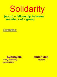 Solidarity Noun Fellowship Between Members Of A Group Examples Synonyms Unity Harmony Camaraderie Antonyms Discord Antonyms Vocabulary List Synonym