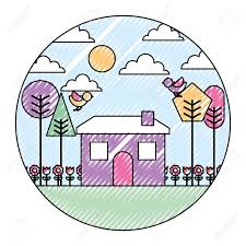 Check spelling or type a new query. Landscape House Tree Bird Flowers Spring Season Round Design Vector Illustration Drawing Color Image Royalty Free Cliparts Vectors And Stock Illustration Image 97506133