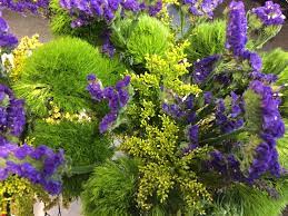 Red Carpet Cocktail Style Dinner Flower Arrangement With Statice Aster Lavender Green Ball And Limonium The Purple Works Flower Arrangements Flowers Color
