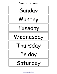 Free Printable Days Of The Week Chart Learning English For