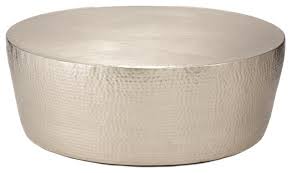 Coffee, console, sofa & end tables : Hammered Silver Block Round Coffee Table Large Minimalist Modern Nickel 48 Contemporary Outdoor Coffee Tables By My Swanky Home Houzz