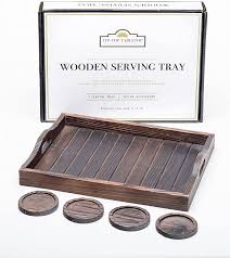 The durable plastic coasters ensure long lasting protection for years of quality use. Buy Trays For Coffee Table And 4 Coaster Set 17 X 13 Inch Rustic Wooden Tray Leakproof Wood Coasters Ottoman Tray For Coffee Table Breakfast Bathroom Coffee Dessert Rustic Brown Online In Turkey B083s1xqsy