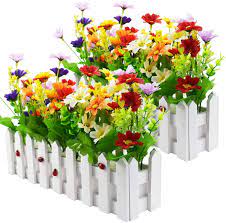 Artificial plants and flowers can add a great splash of colour to any outdoor area. Xonor Artificial Outdoor Flower Plants Mixed Colour Daisy In Palisade Fence Pot For Indoor Office Garden Wedding Main Decoration 2 Sets Amazon De Kuche Haushalt