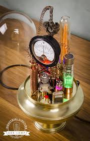 Steampunk Lamp Art Sculpture With Glass Dome Display With Steampunk Lamp Glass Dome Display Glass Domes