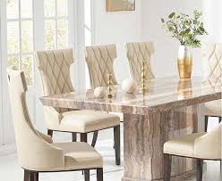 Our dining table comfortably seats 8 people but in a pinch can seat 10. Carvelle 200cm Brown Pedestal Marble Dining Table With Freya Chairs Fauxleatherdiningchairs M Dining Table Marble Marble Top Dining Table Granite Dining Table